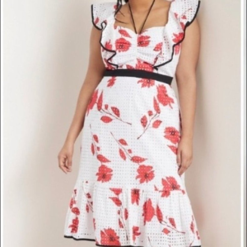 Eloquii Ruffle Sleeve Printed Eyelet Dress
